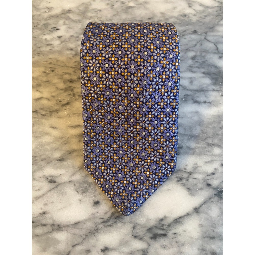 Robert Talbott Best of Class Handmade Silk Purple Gold White Floral Tie~3.75‎